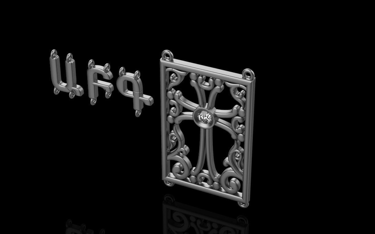 armenian cross and letters bracelet and pendant 3D print model_16