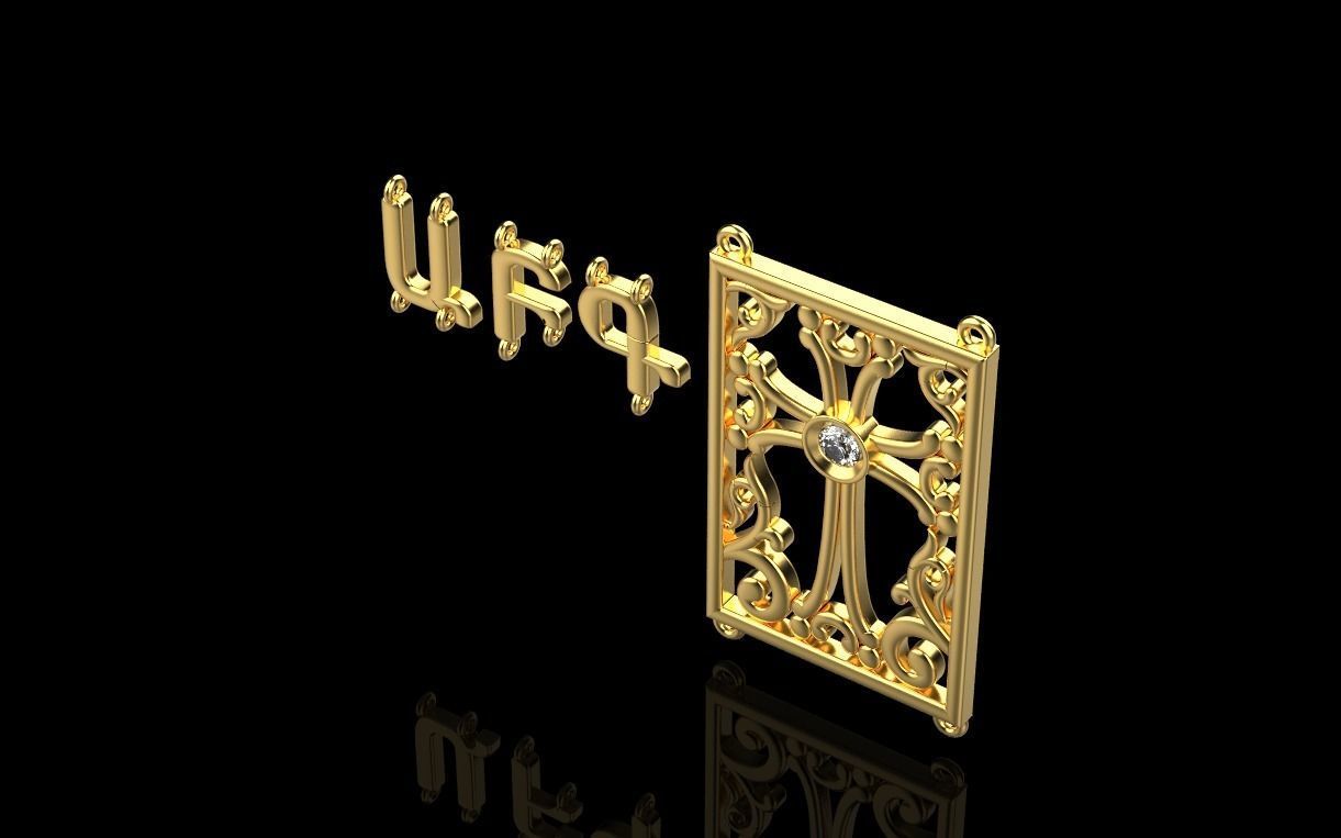 armenian cross and letters bracelet and pendant 3D print model_8