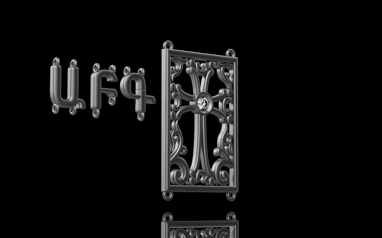 armenian cross and letters bracelet and pendant 3D print model_18