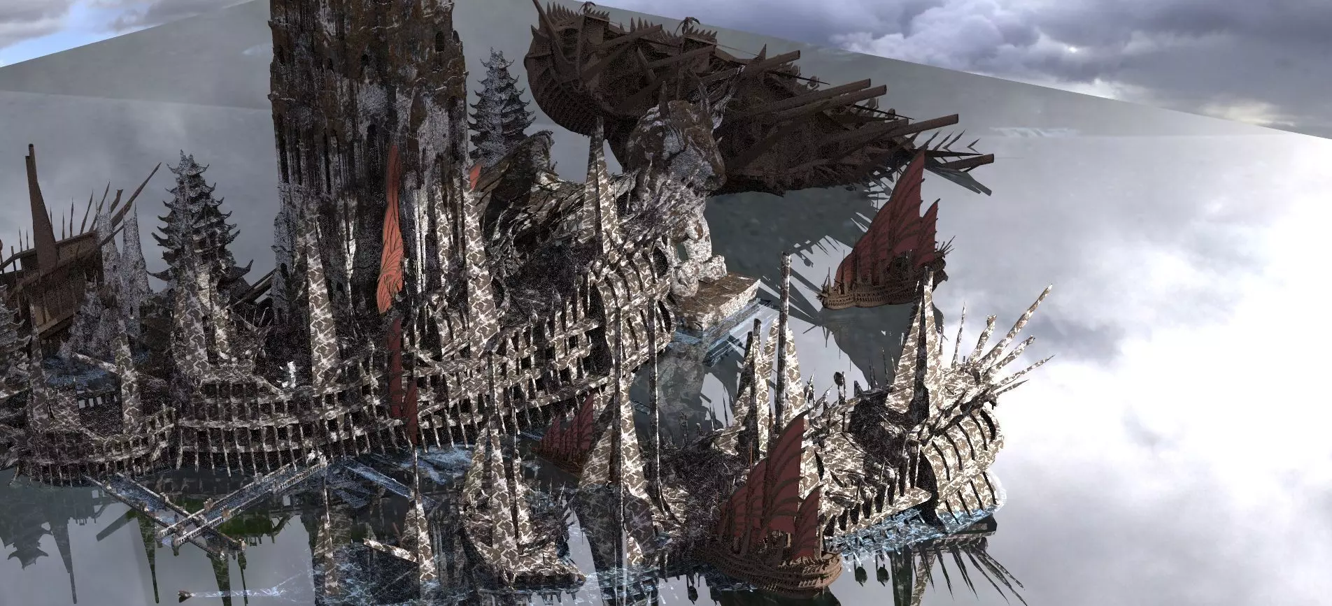 Ship wrecked Pirate City Towers Kit bash 3D model_0