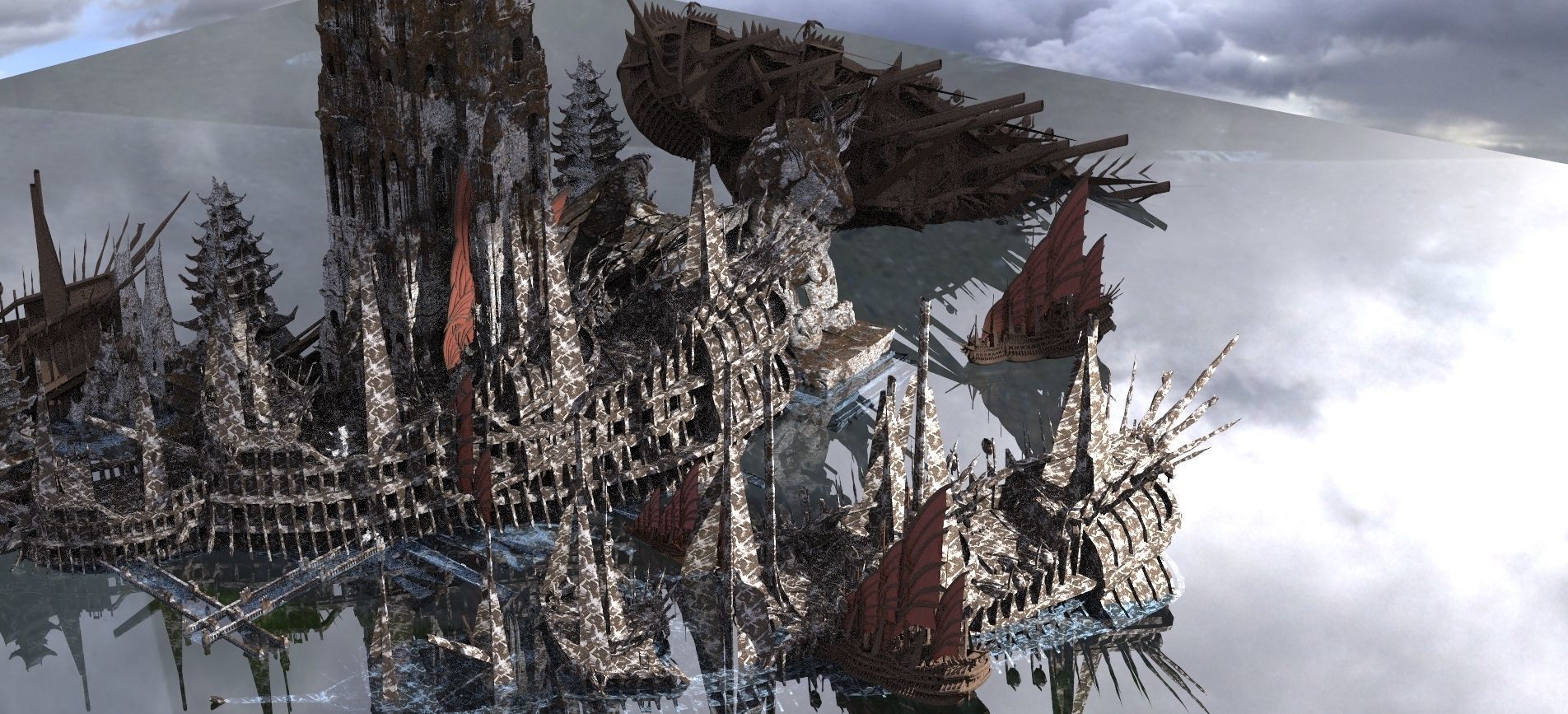 Ship wrecked Pirate City Towers Kit bash 3D model_1