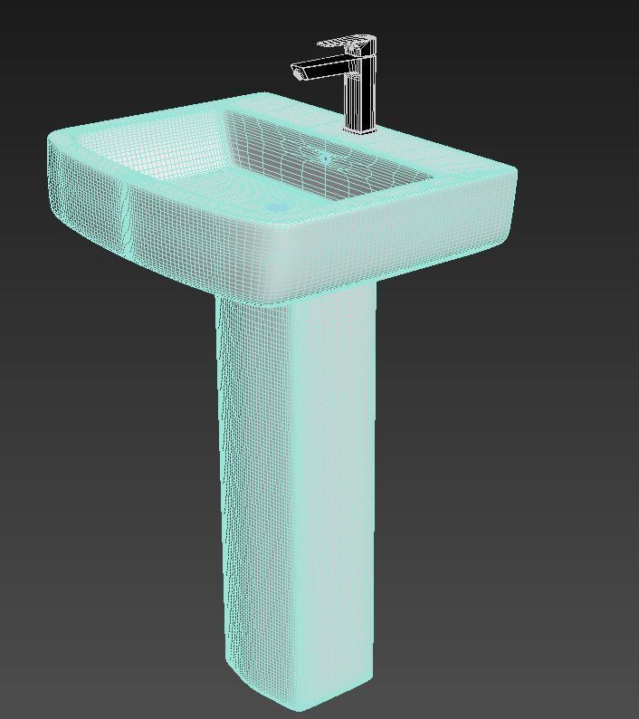 Wash Basin with Modern Tap 3D model_3