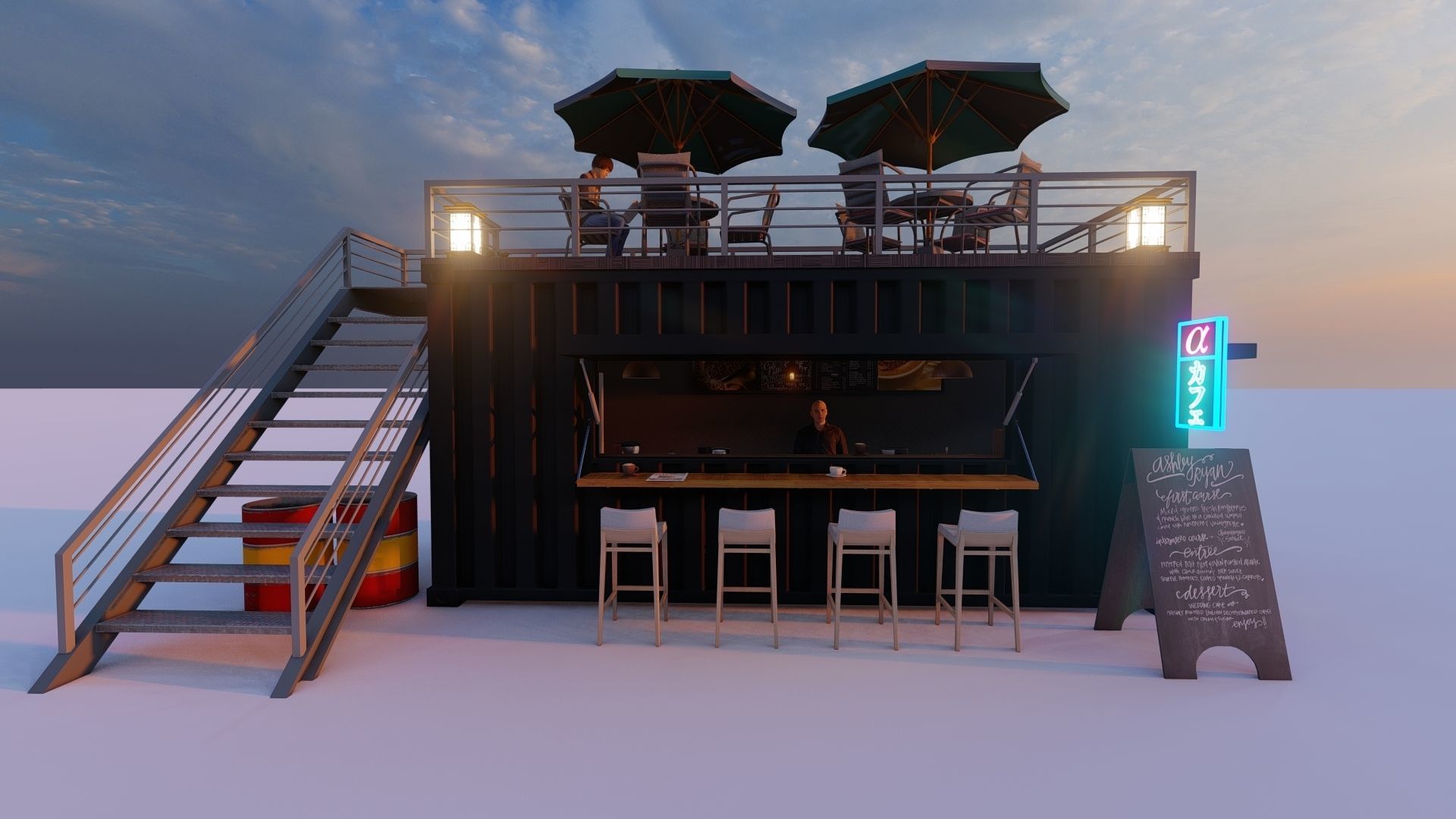 Container Cafe Design 3D model_2