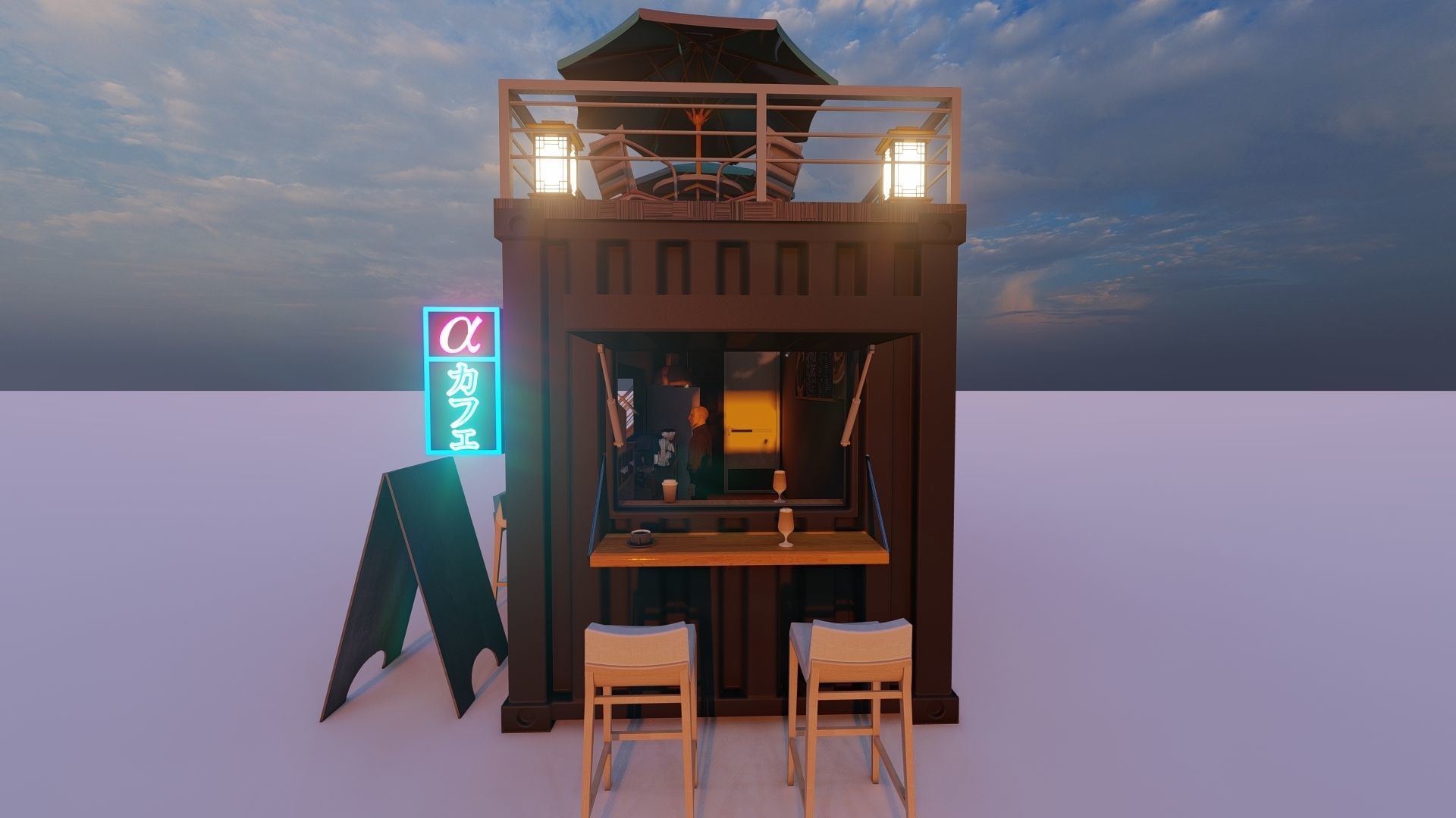 Container Cafe Design 3D model_4