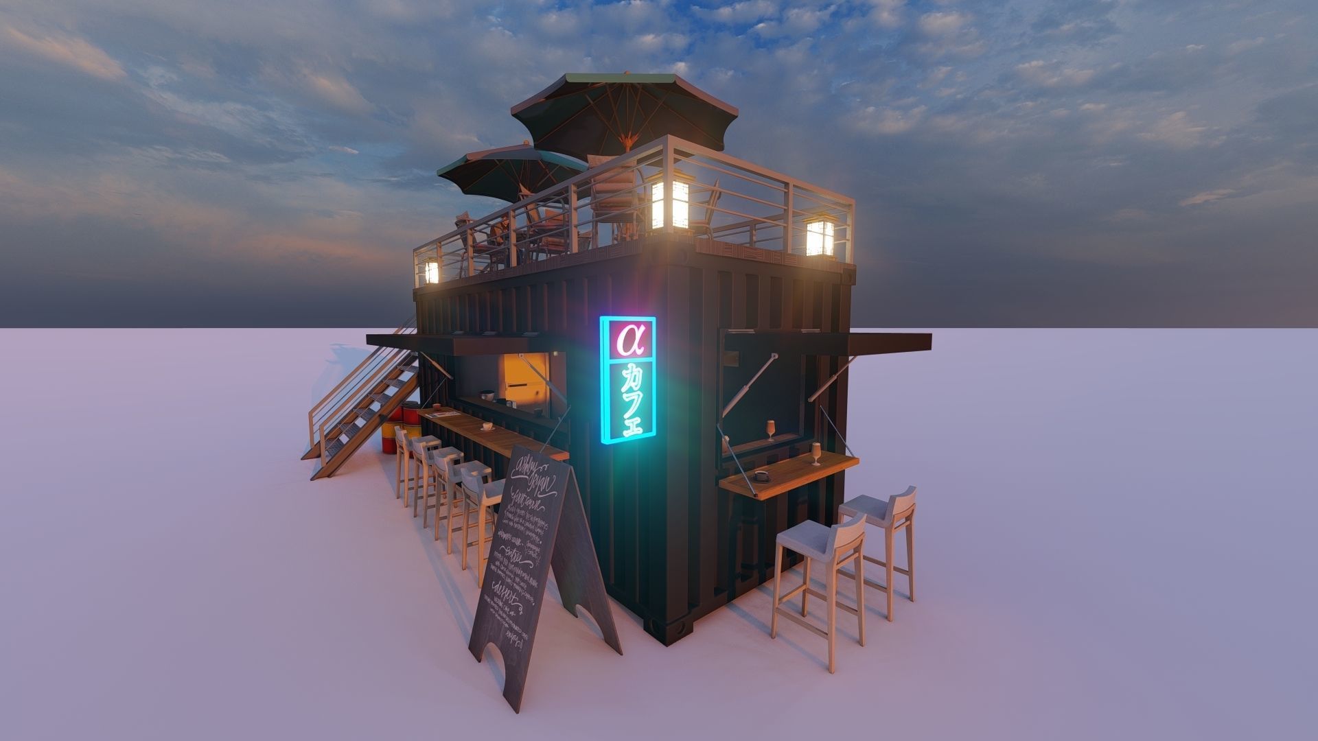 Container Cafe Design 3D model_3