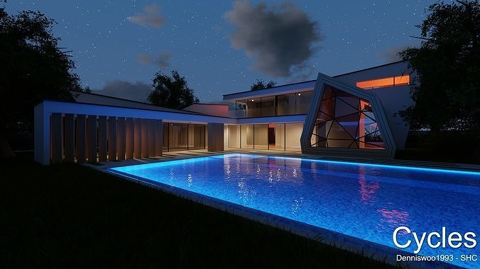 Modern villa 2021 Blender Eevee and Cycles 3 without furniture Low-poly 3D model 6