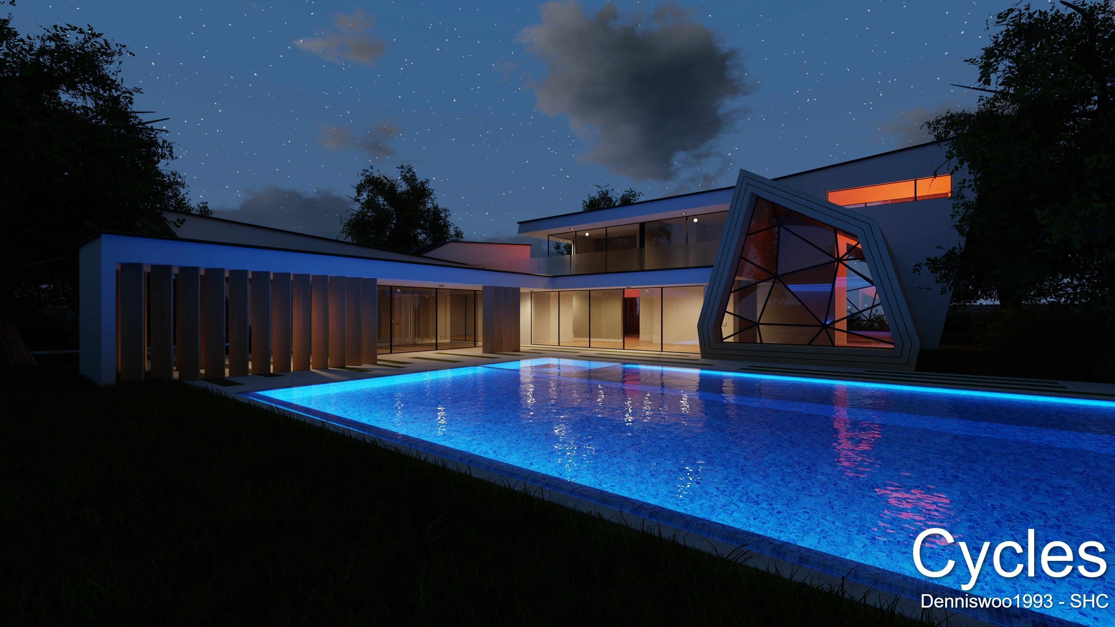 Modern villa 2021 Blender Eevee and Cycles 3 without furniture Low-poly 3D model_6