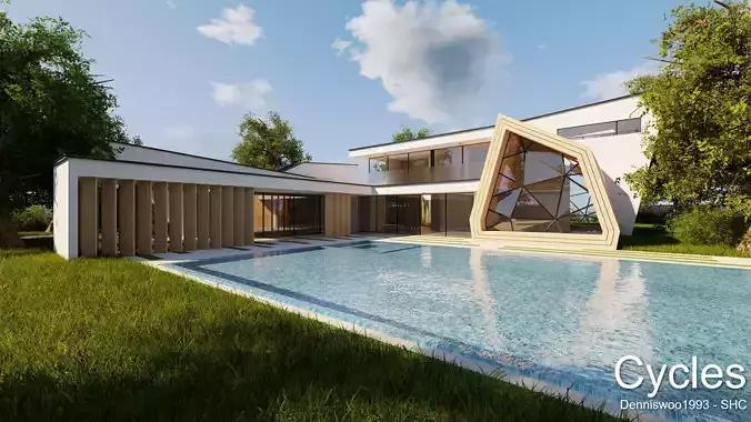Modern villa 2021 Blender Eevee and Cycles 3 without furniture Low-poly 3D model