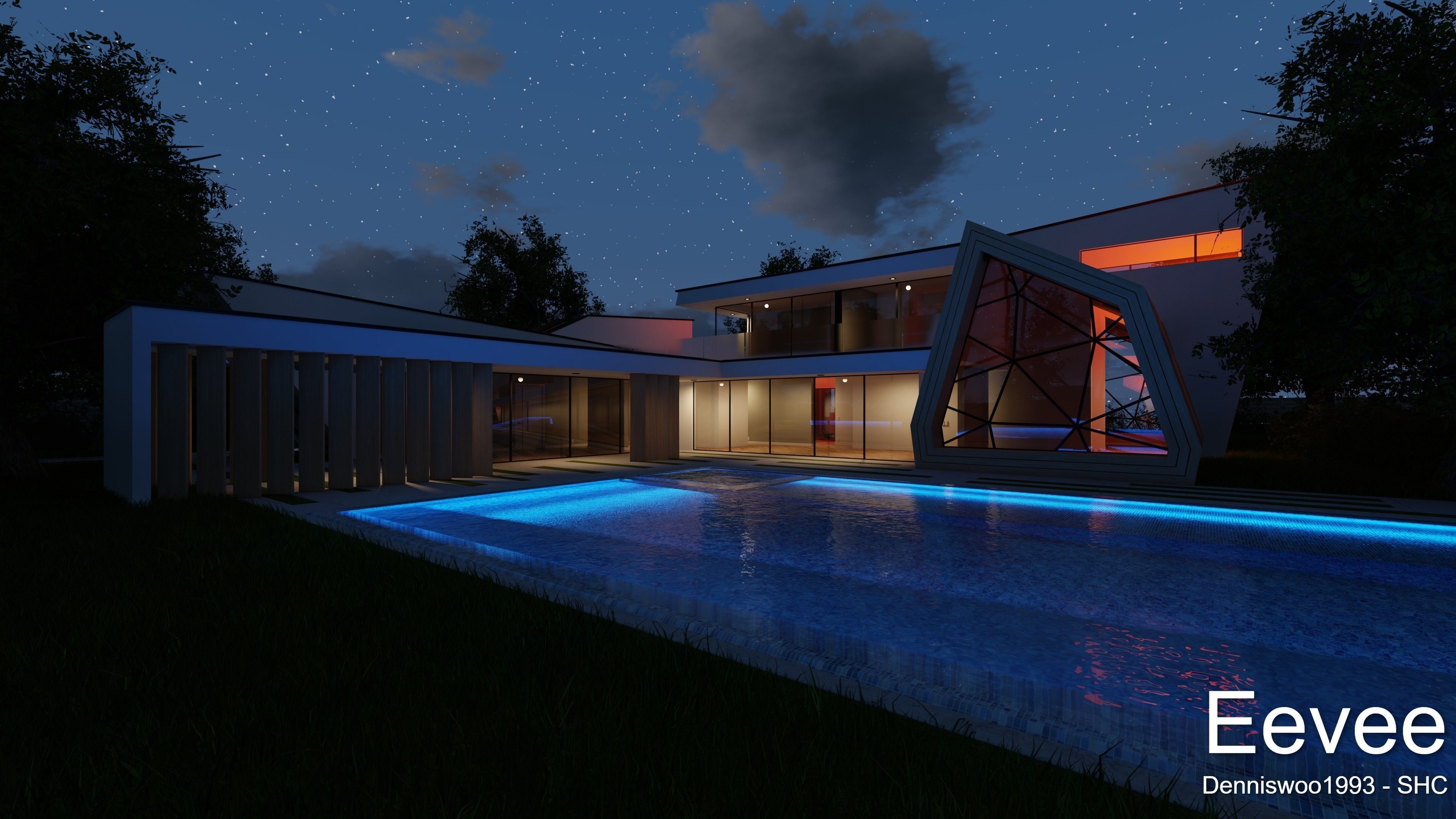 Modern villa 2021 Blender Eevee and Cycles 3 without furniture Low-poly 3D model_23