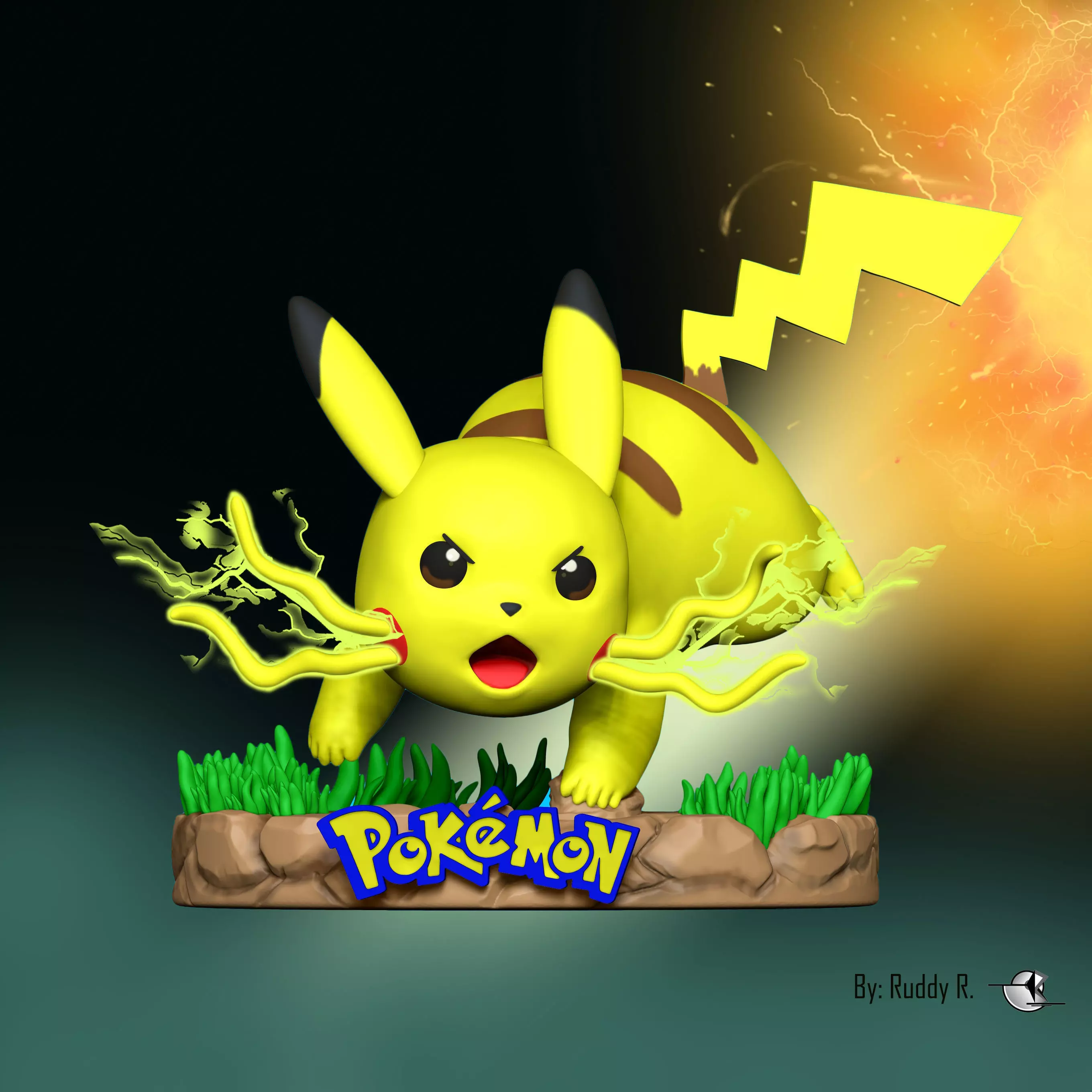 Pikachu figure with smoke 3D print model