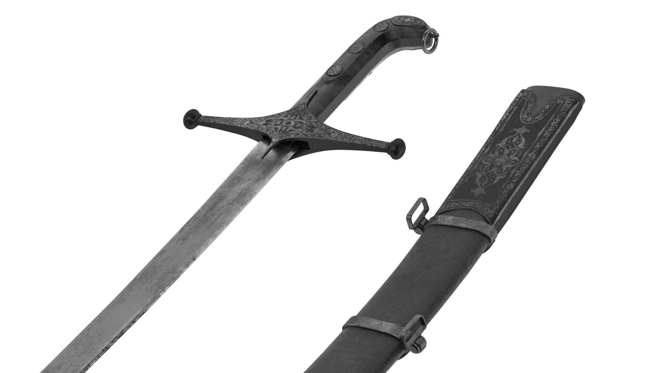 Shamshir two swords Low-poly 3D model_7