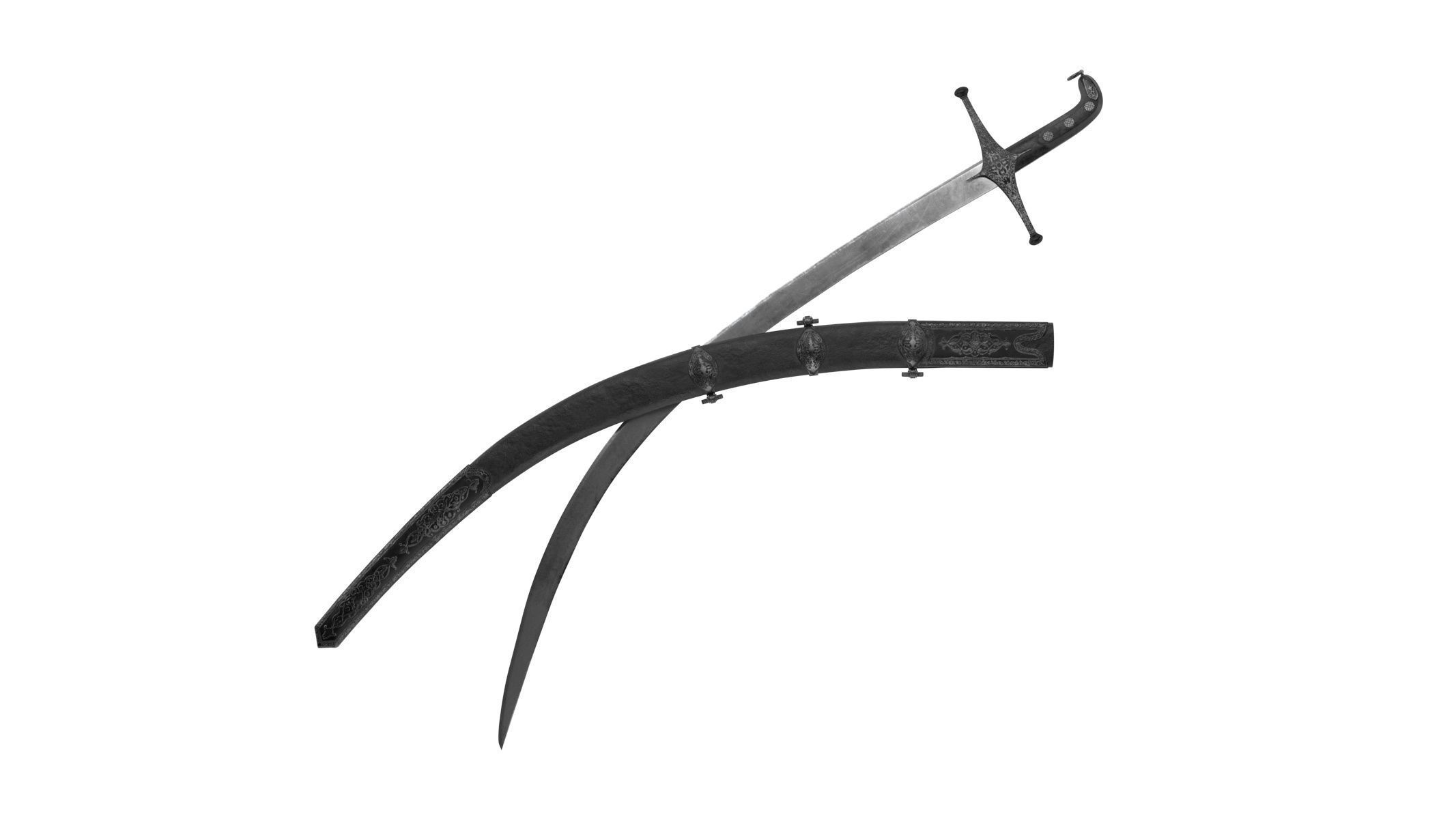 Shamshir two swords Low-poly 3D model_5