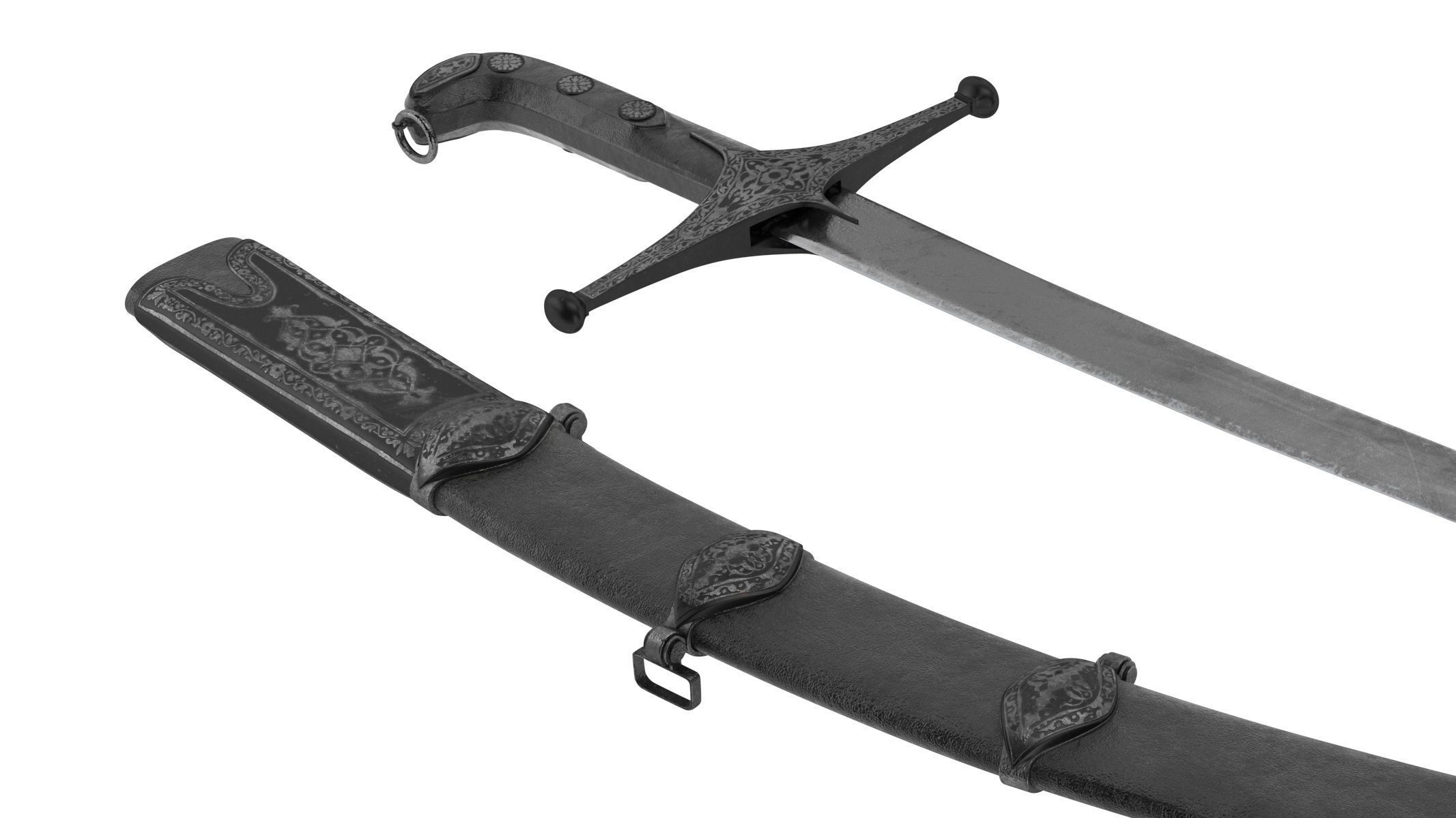 Shamshir two swords Low-poly 3D model_8