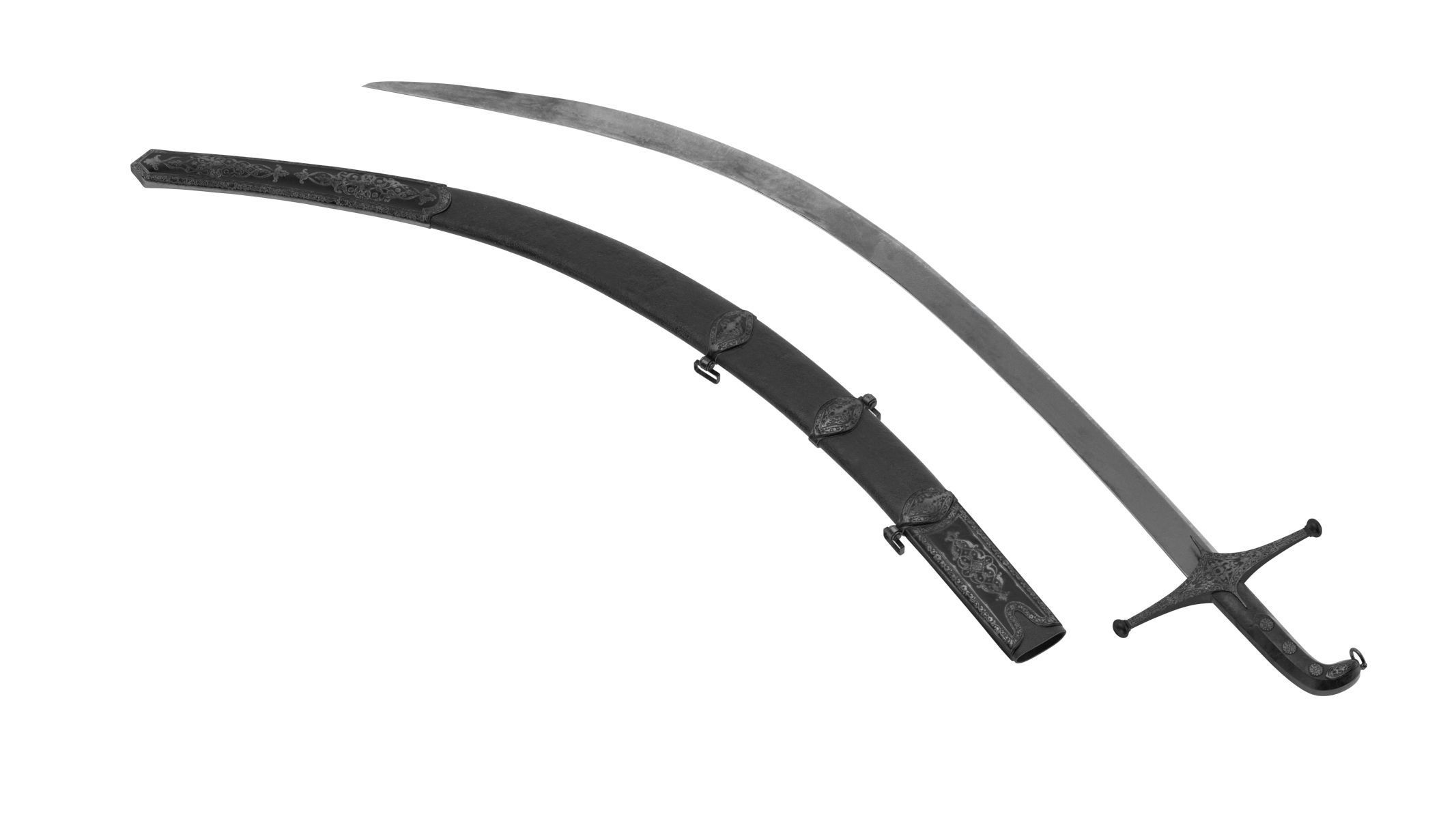 Shamshir two swords Low-poly 3D model_1