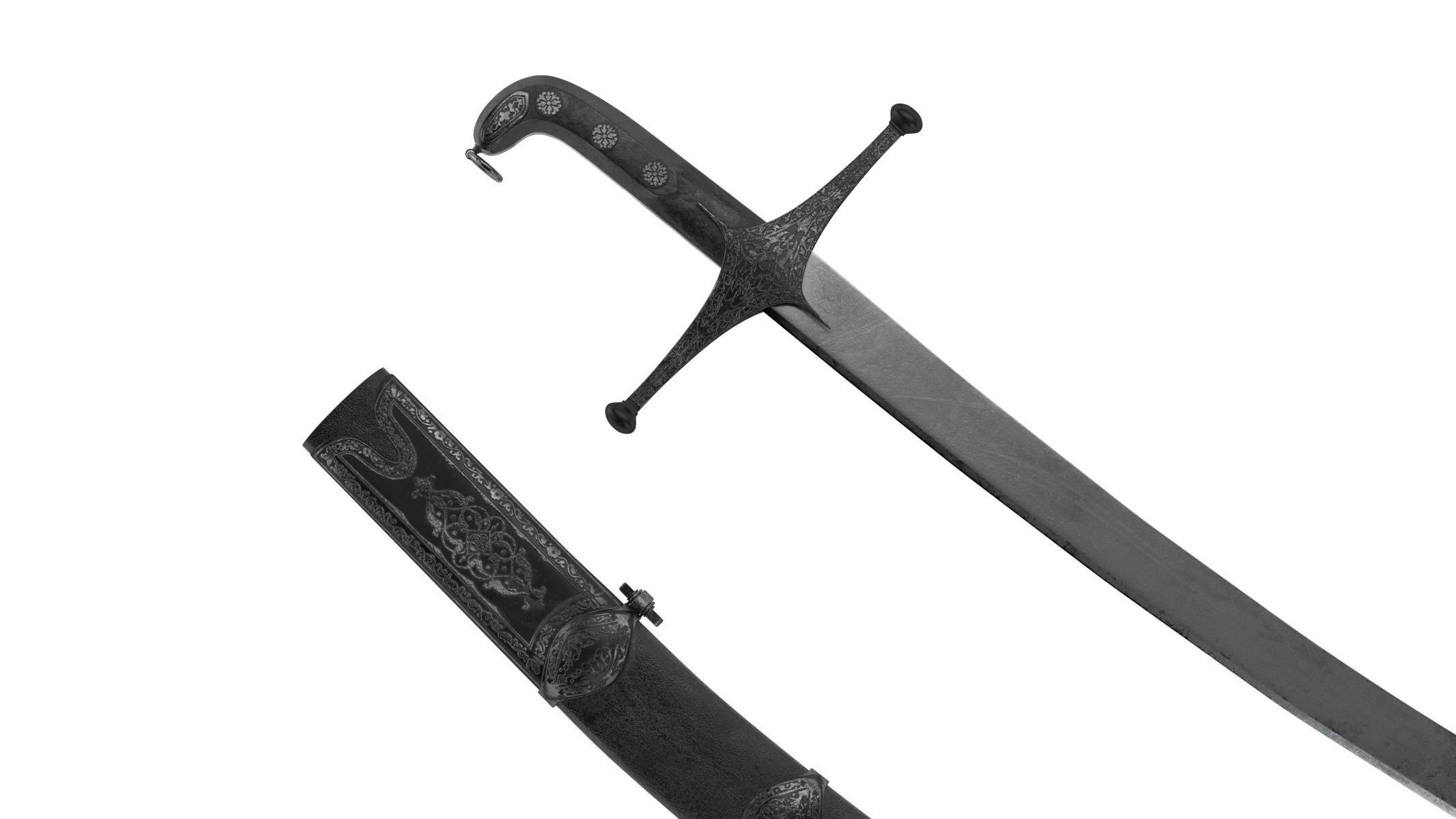 Shamshir two swords Low-poly 3D model_6