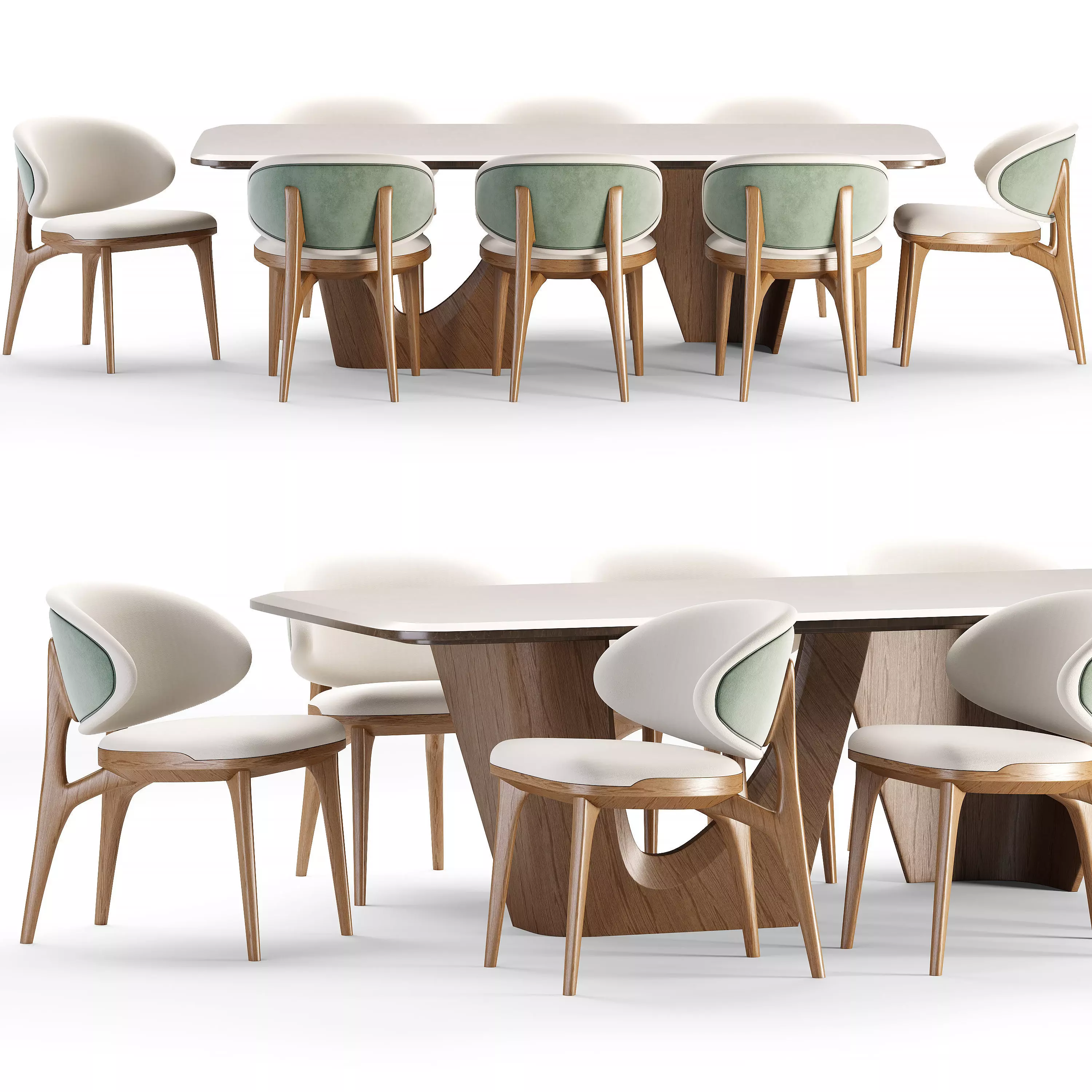 Dining Set modern table and chairs Low-poly 3D model