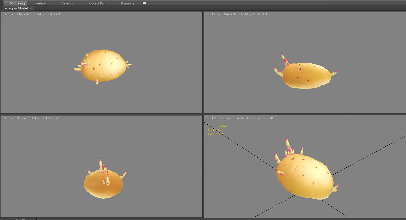 Cartoon sprouted potato Low-poly 3D model_4