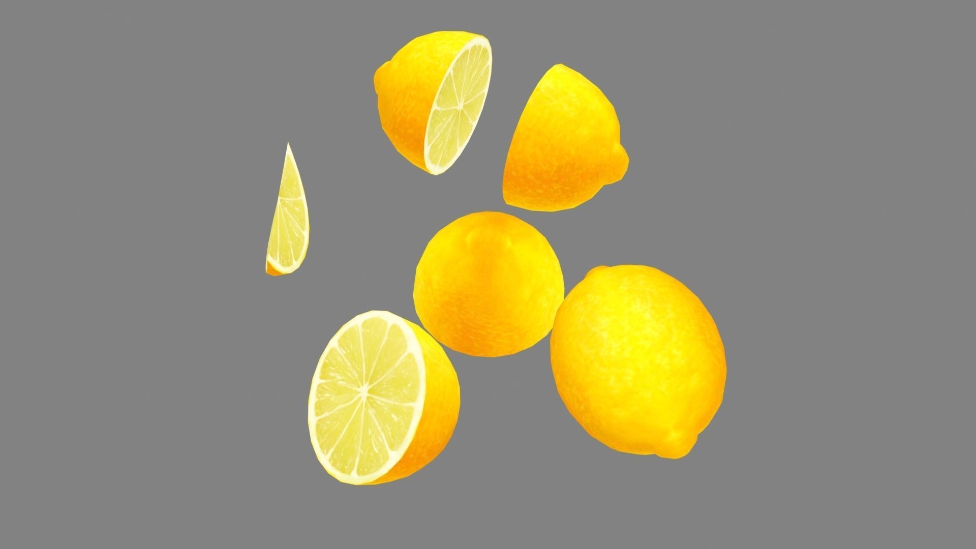 Cartoon lemon and slice Low-poly 3D model_1