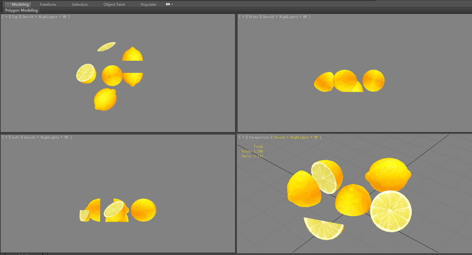 Cartoon lemon and slice Low-poly 3D model_4