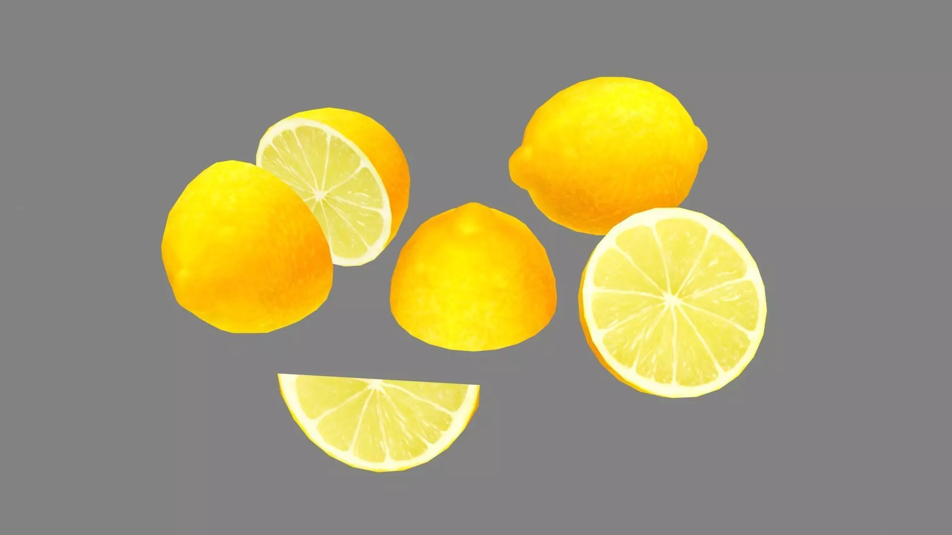 Cartoon lemon and slice Low-poly 3D model_0