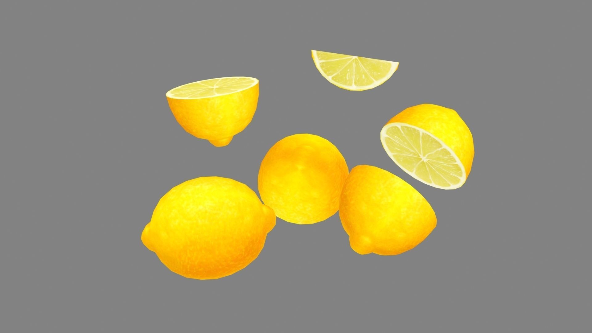 Cartoon lemon and slice Low-poly 3D model_2