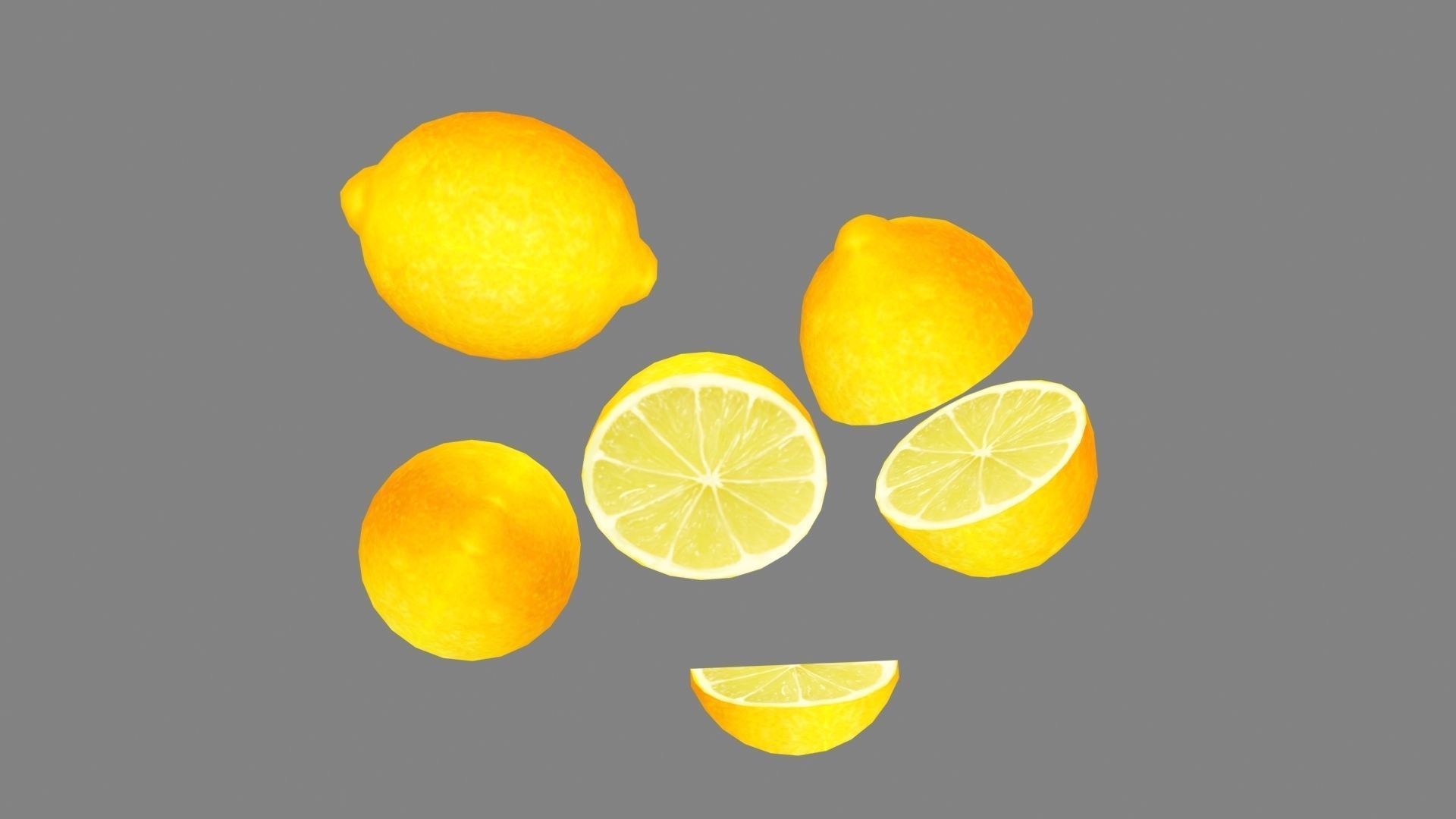 Cartoon lemon and slice Low-poly 3D model_3