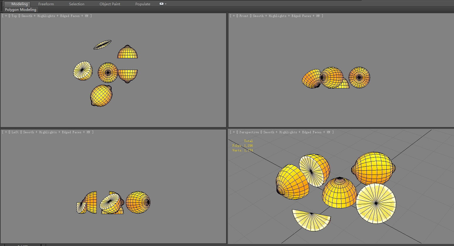 Cartoon lemon and slice Low-poly 3D model_5