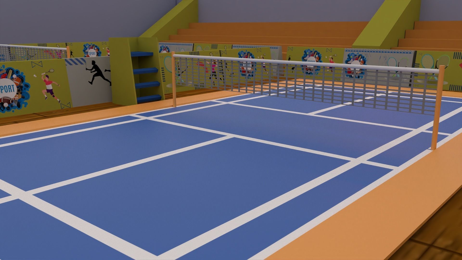 Cartoonish Badminton Court 3D Model Low-poly 3D model_5