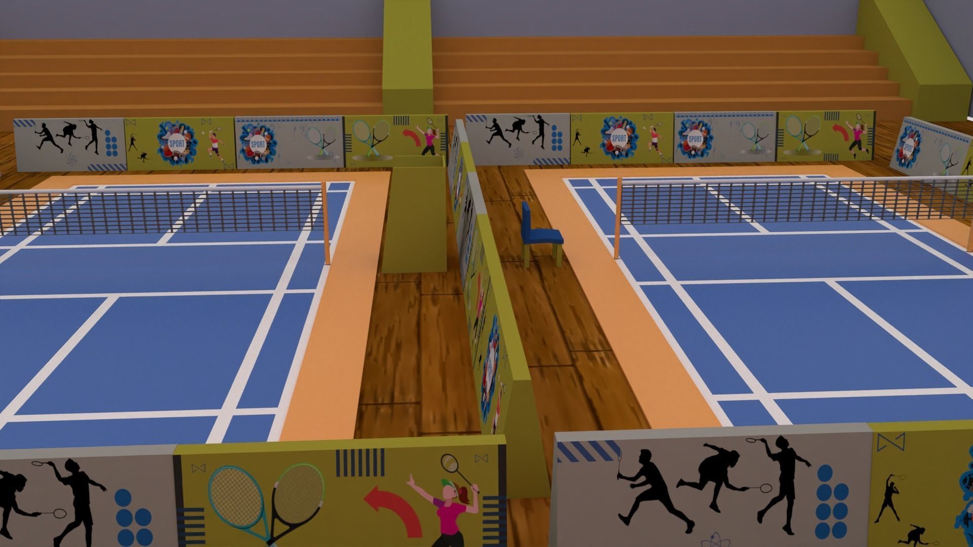 Cartoonish Badminton Court 3D Model Low-poly 3D model_6