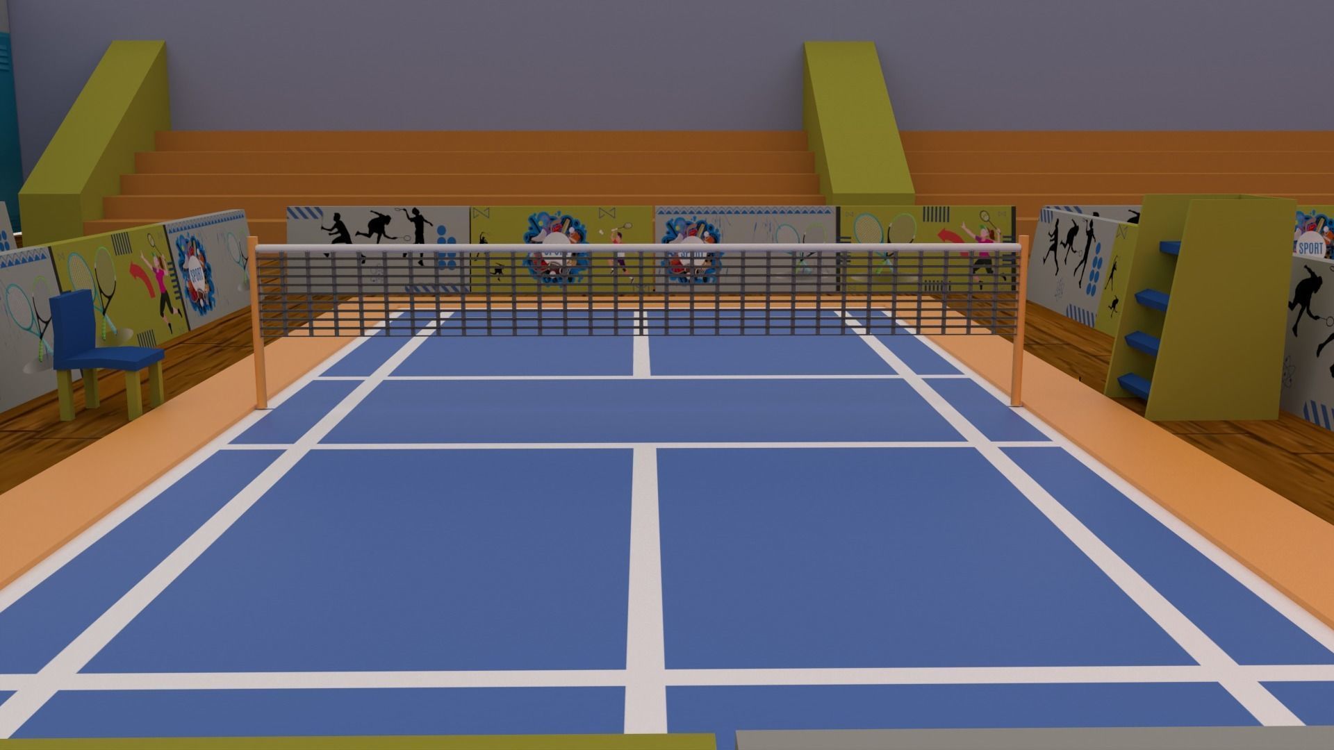 Cartoonish Badminton Court 3D Model Low-poly 3D model_1
