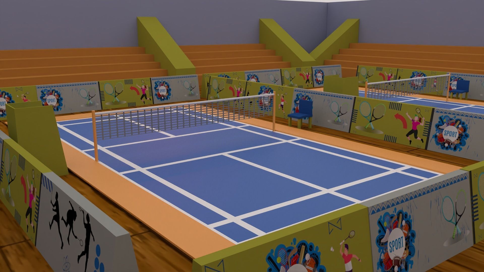Cartoonish Badminton Court 3D Model Low-poly 3D model_4