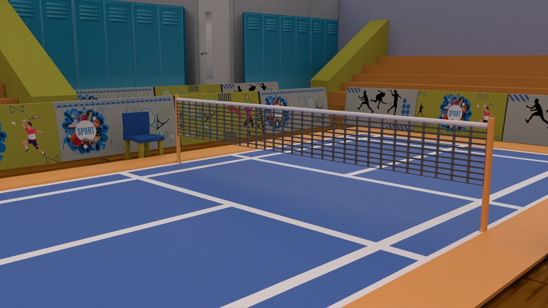 Cartoonish Badminton Court 3D Model Low-poly 3D model_3