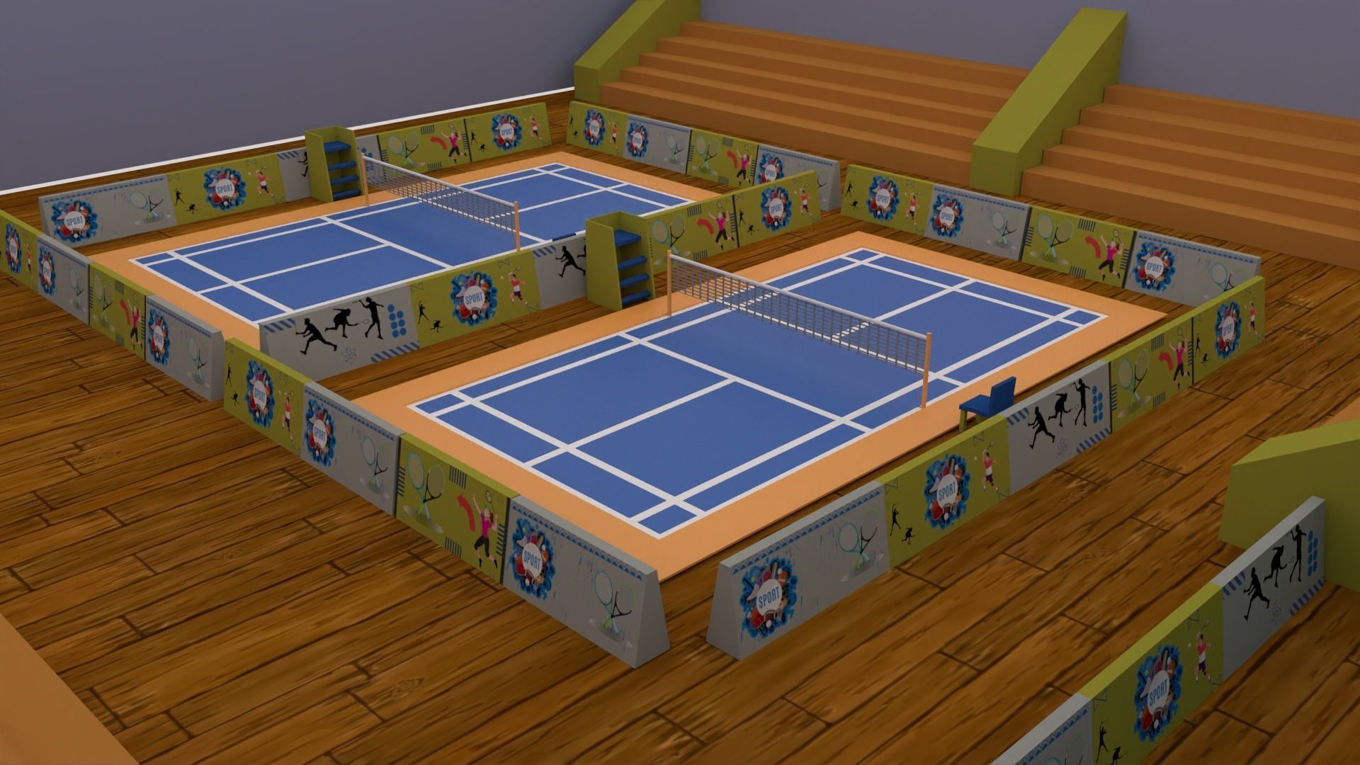 Cartoonish Badminton Court 3D Model Low-poly 3D model_11