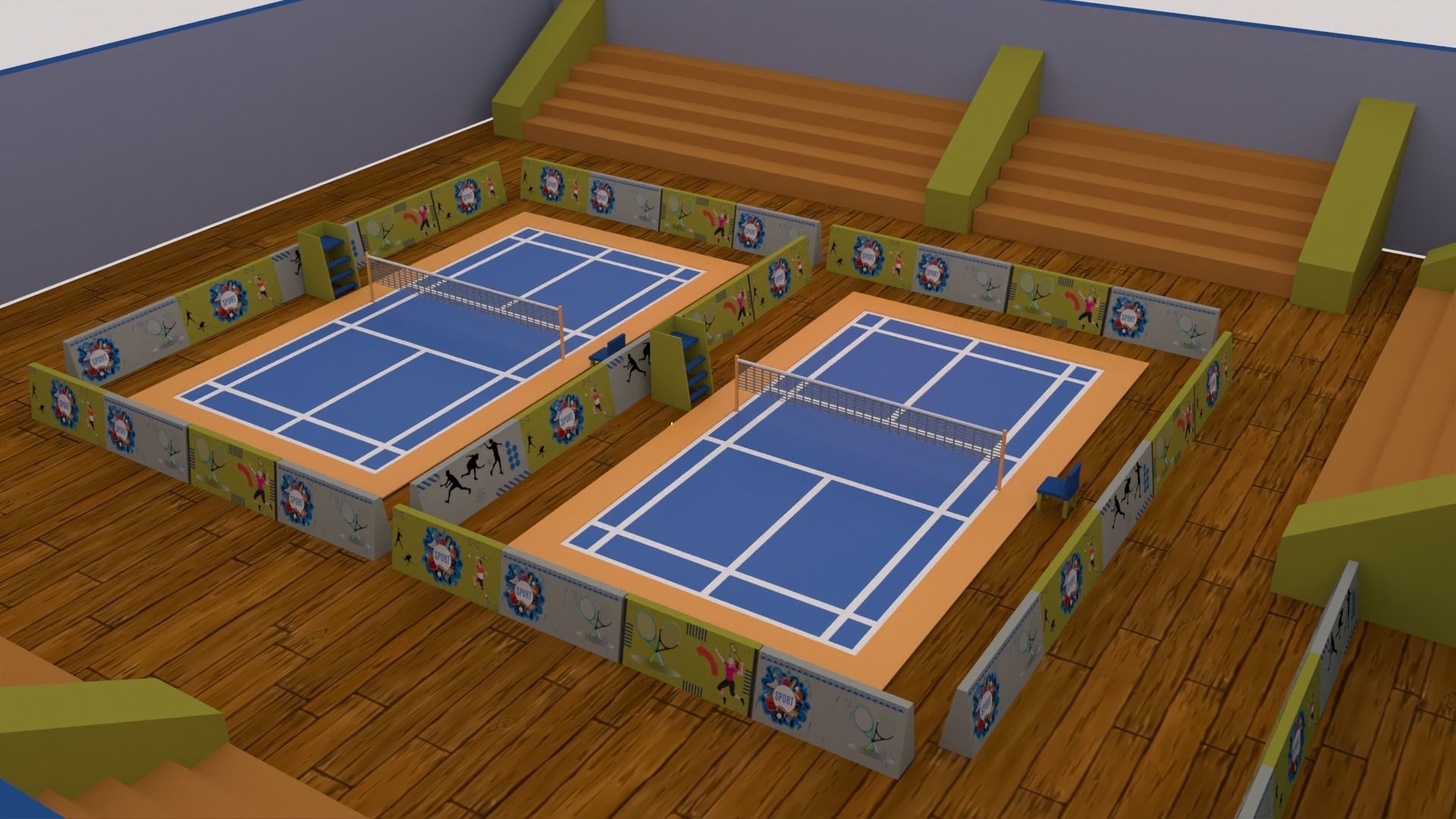 Cartoonish Badminton Court 3D Model Low-poly 3D model_7