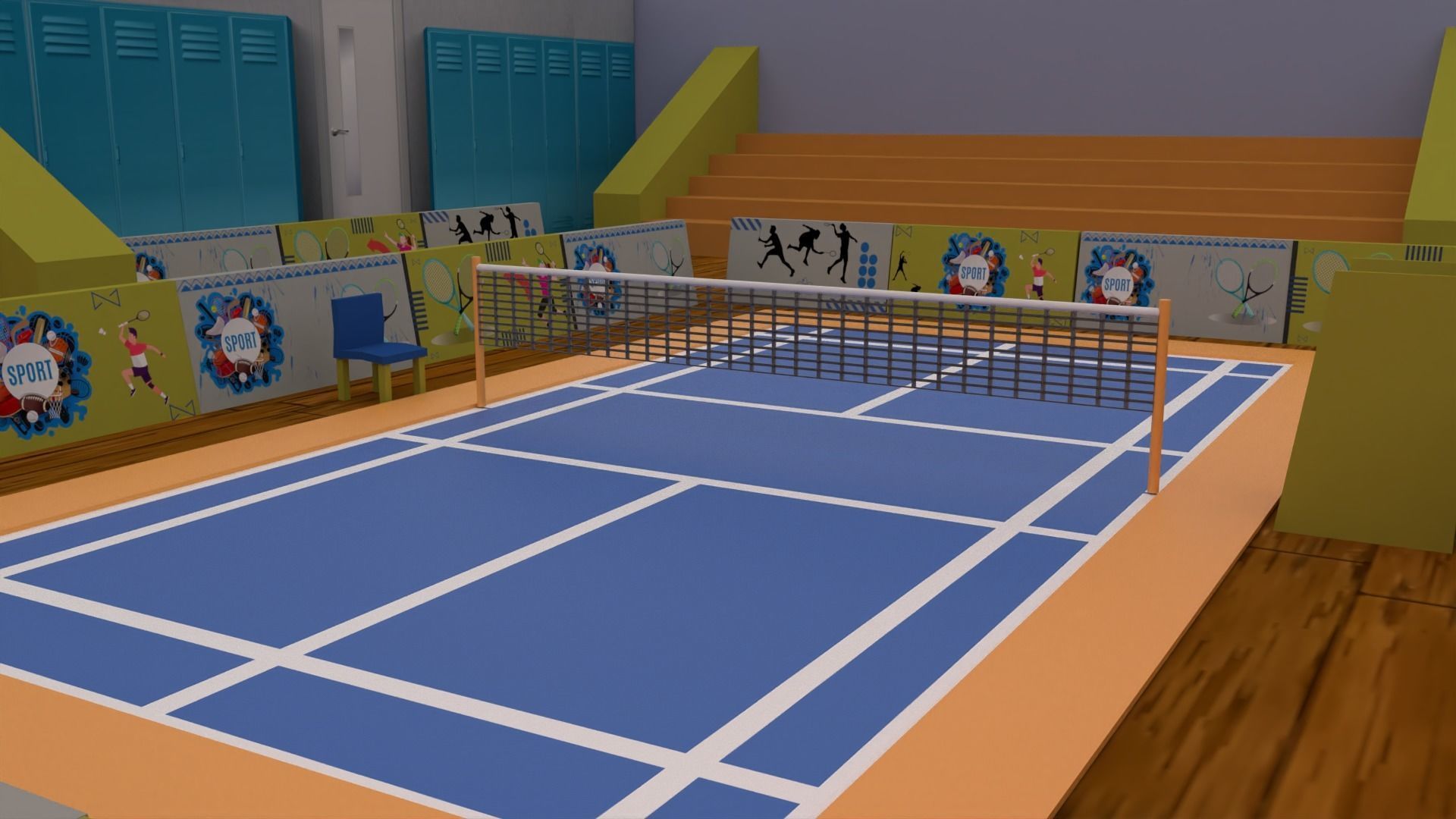 Cartoonish Badminton Court 3D Model Low-poly 3D model_2