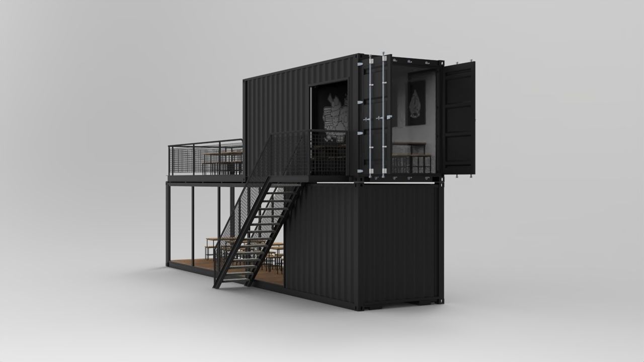 40ft Shipping Restaurant Design 3D model_1