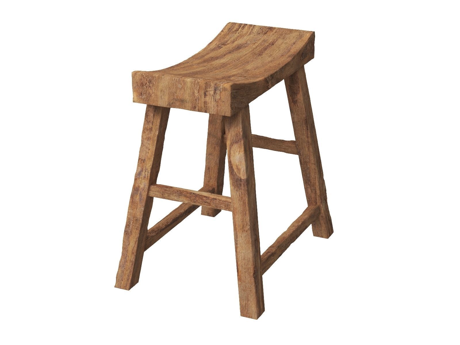 Old Wooden Chair Low-poly 3D model_13