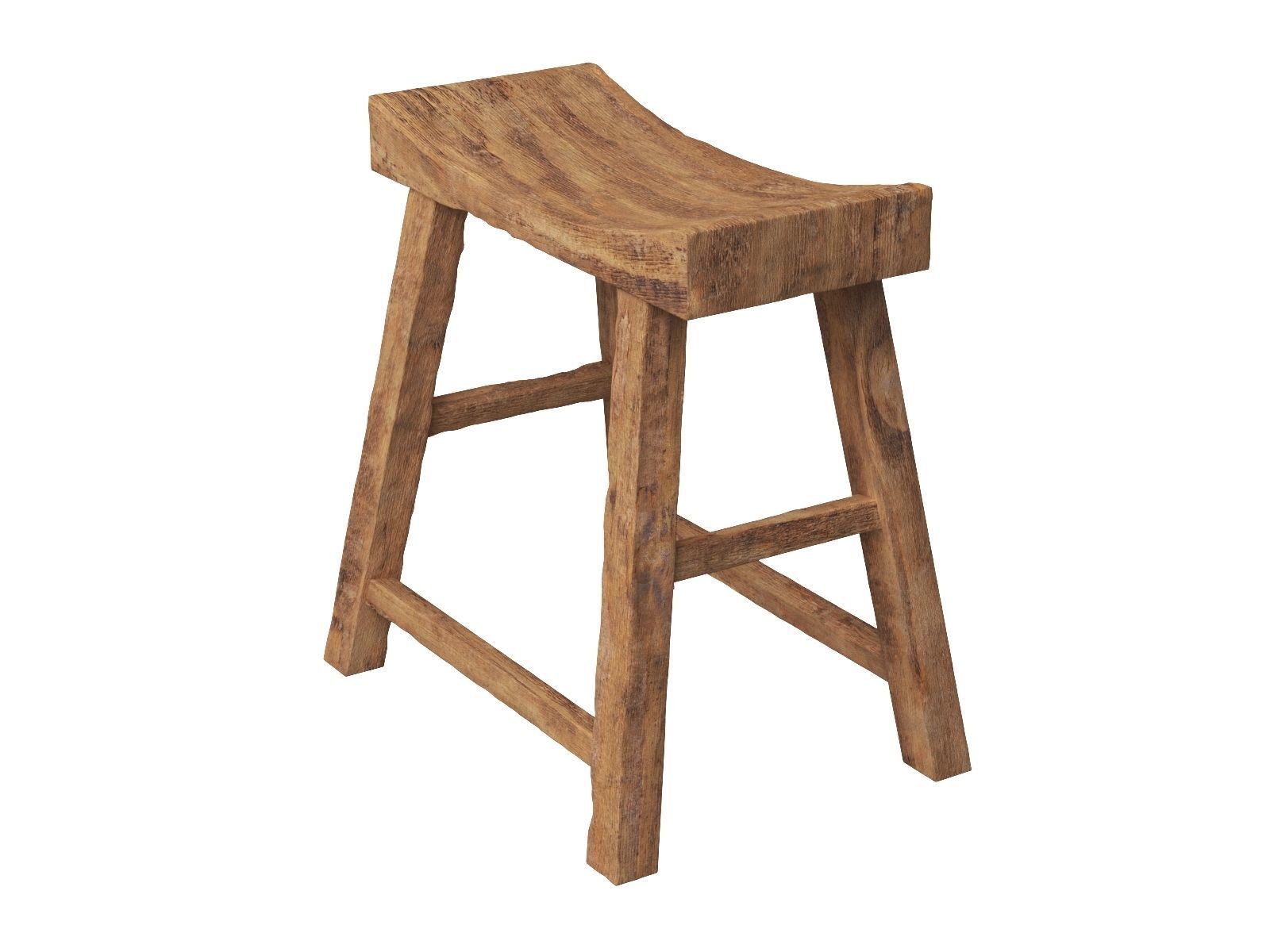 Old Wooden Chair Low-poly 3D model_7
