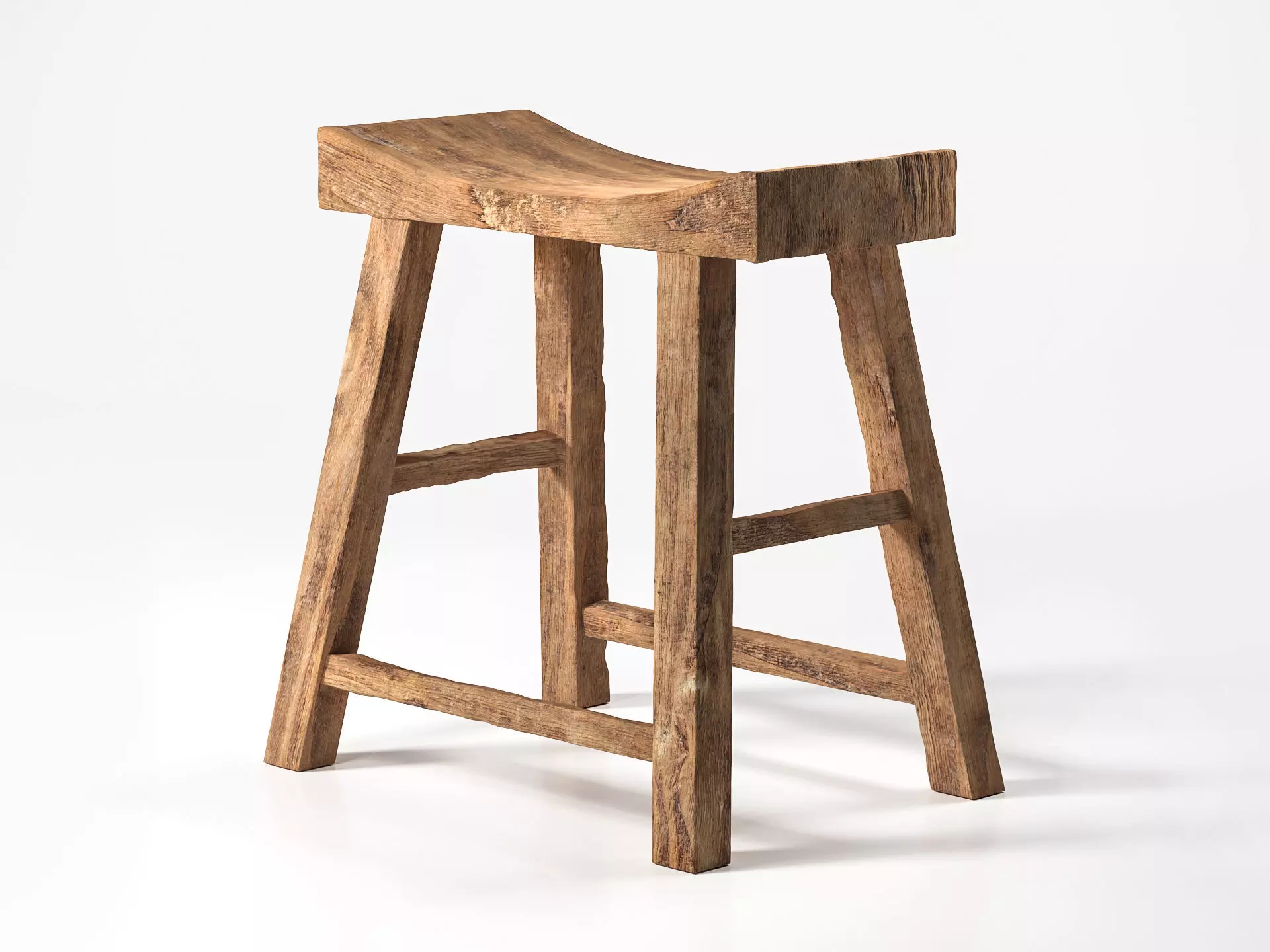 Old Wooden Chair Low-poly 3D model_0