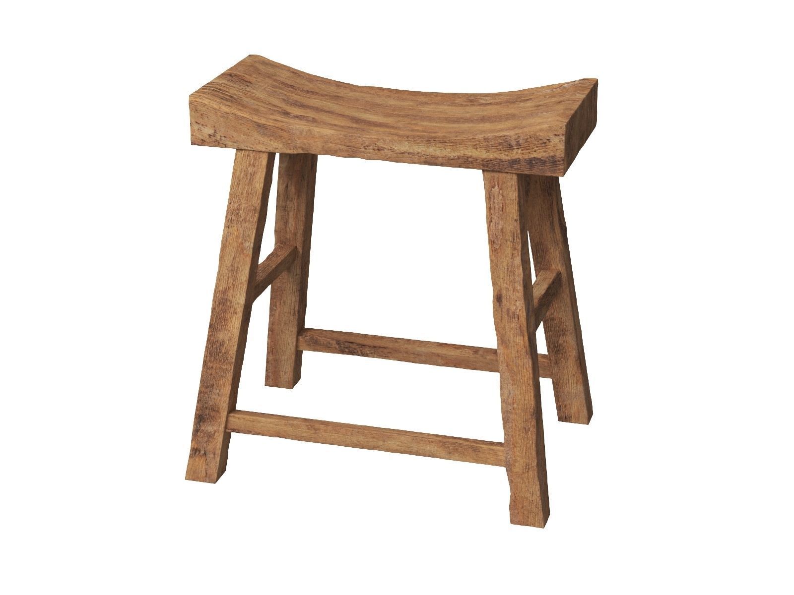 Old Wooden Chair Low-poly 3D model_8