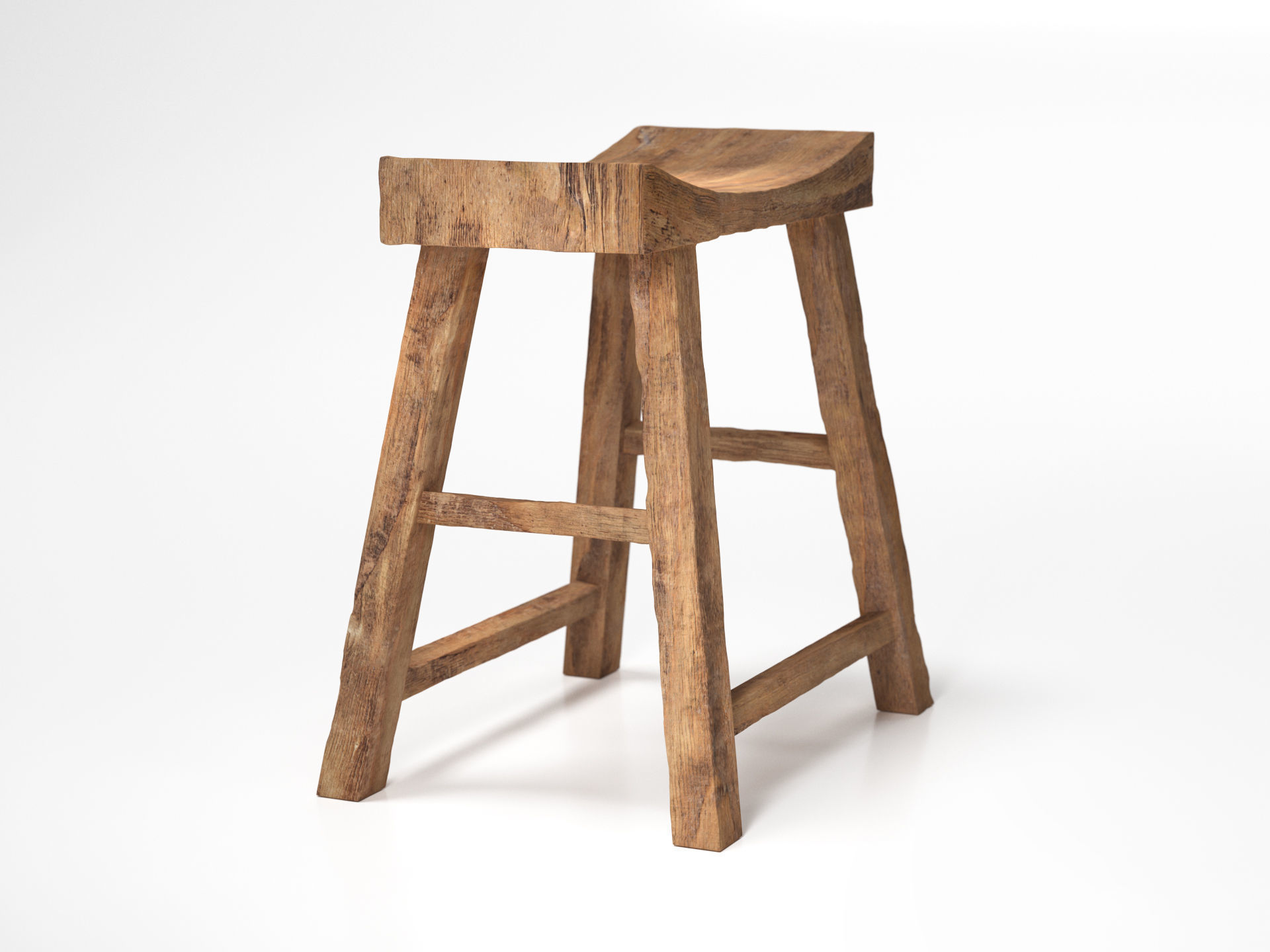 Old Wooden Chair Low-poly 3D model_2