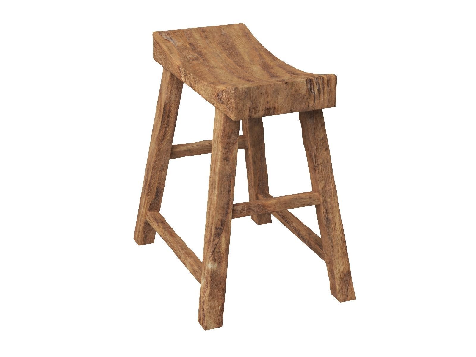 Old Wooden Chair Low-poly 3D model_14