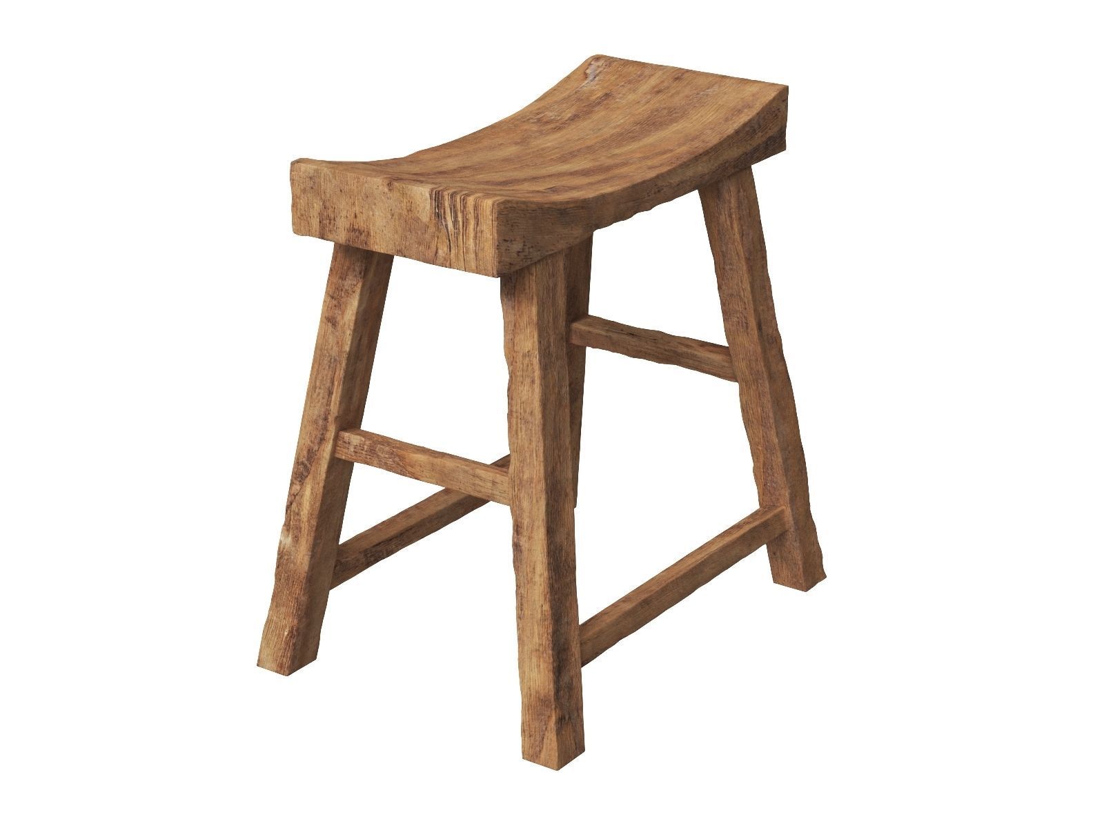 Old Wooden Chair Low-poly 3D model_12