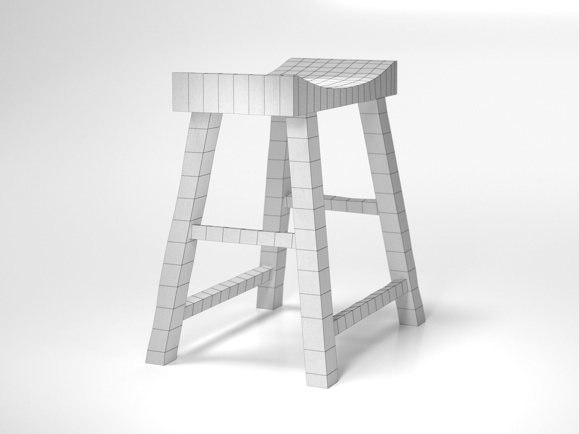 Old Wooden Chair Low-poly 3D model_6