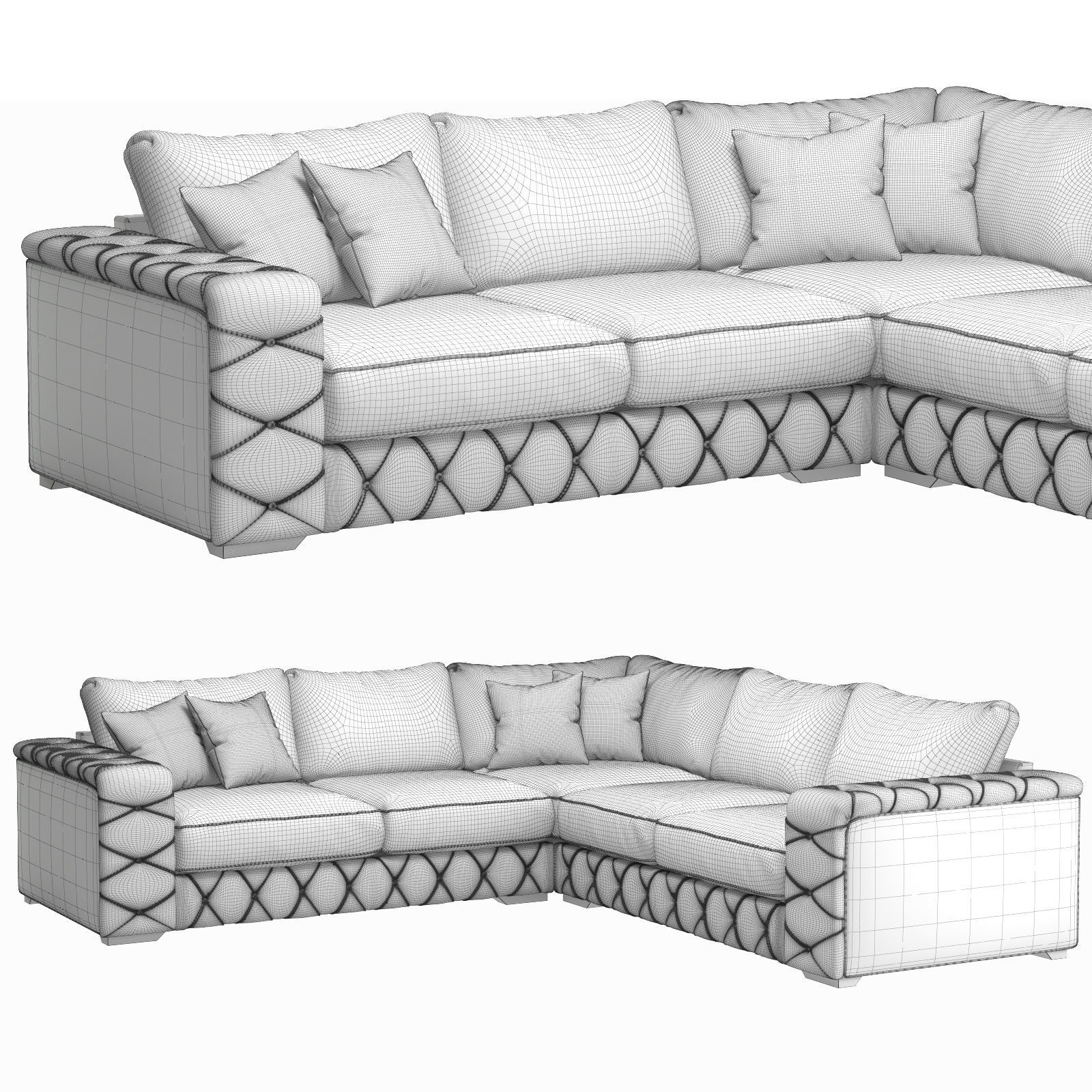 Bohemian Leather Corner Sofa - Santi 3D model_4