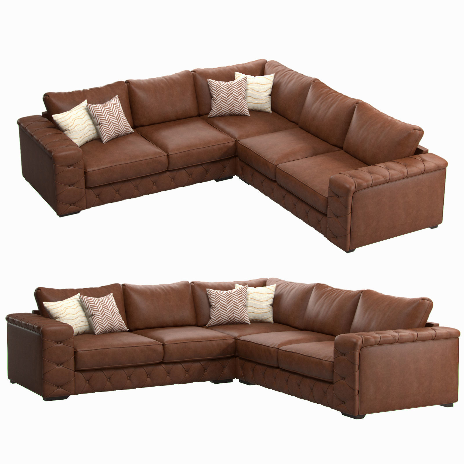 Bohemian Leather Corner Sofa - Santi 3D model_1