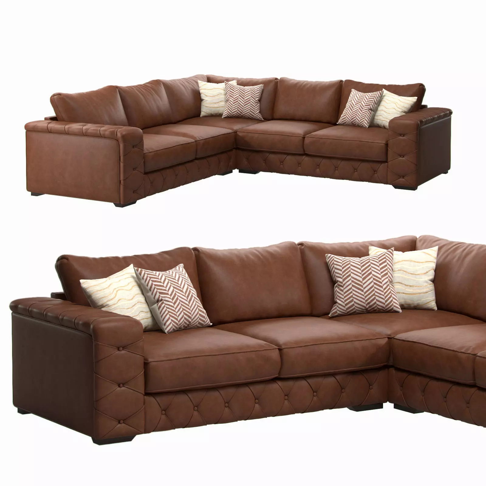 Bohemian Leather Corner Sofa - Santi 3D model_0