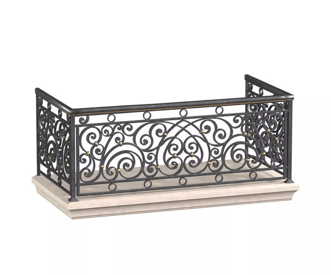 Classic balcony Forged Fence 3D model_0