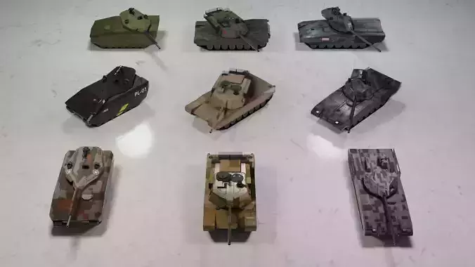 Modern tanks lowpoly set A - 3 x 3 Low-poly 3D model