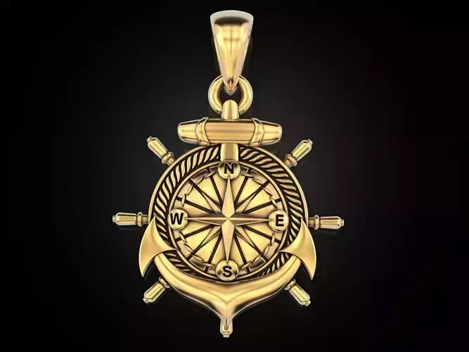 Anchor rudder and compass pendant 3D print model
